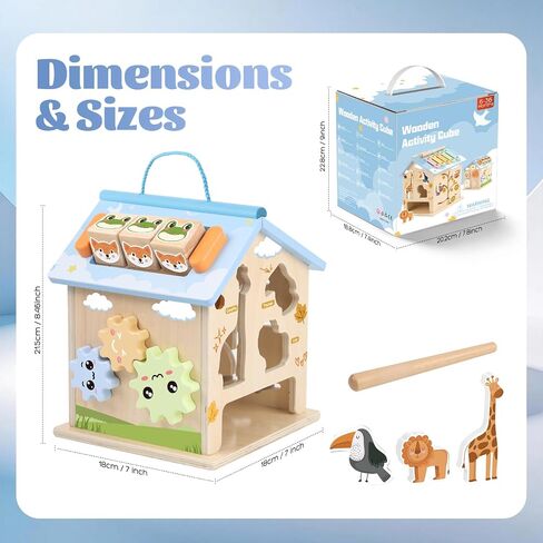 Wooden Activity Cubes Baby Toys Montessori Activity Cube for 1 Year Old in Kuwait