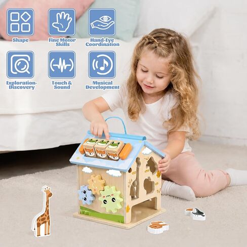 Wooden Activity Cubes Baby Toys Montessori Activity Cube for 1 Year Old in Kuwait