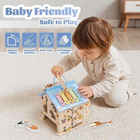 Wooden Activity Cubes Baby Toys Montessori Activity Cube for 1 Year Old in Kuwait