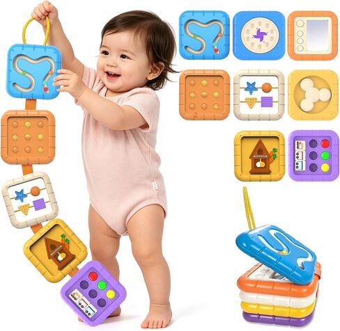 DQMOON Busy Board for 1 Year Old,8-in-1 Travel Toys for Toddler 1-3 on Airplane Car,Montessori Toys Busy Board Busy Cube, Sensory Educational Development Toys,Birthday Gifts for Boy&Girl Baby in Kuwait