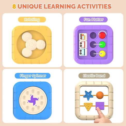 DQMOON Busy Board for 1 Year Old,8-in-1 Travel Toys for Toddler 1-3 on Airplane Car,Montessori Toys Busy Board Busy Cube, Sensory Educational Development Toys,Birthday Gifts for Boy&Girl Baby in Kuwait