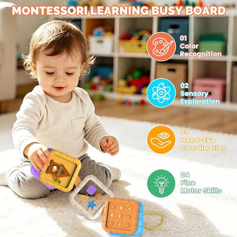 DQMOON Busy Board for 1 Year Old,8-in-1 Travel Toys for Toddler 1-3 on Airplane Car,Montessori Toys Busy Board Busy Cube, Sensory Educational Development Toys,Birthday Gifts for Boy&Girl Baby in Kuwait