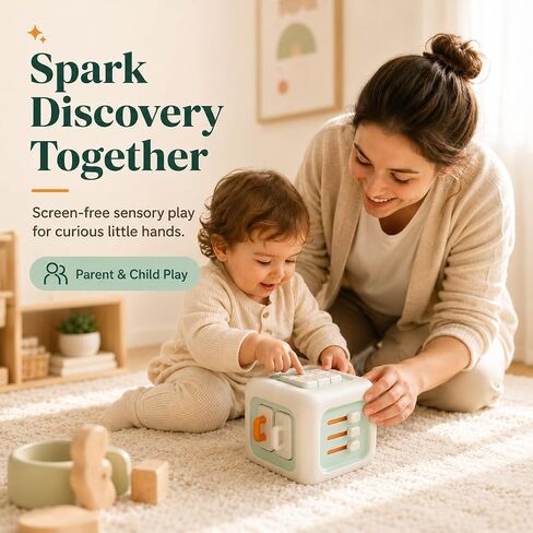 SmartMotion Cube for Toddlers 1-3 Years. Montessory Inspired - Sensory Fine Motor Skills Toy with Switches, Dials & Sliders - Quiet Travel Activity Toy - Birthday Gift for Boys & Girls. in Kuwait