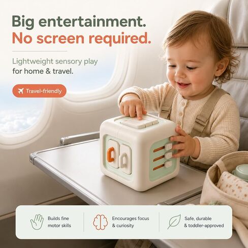 SmartMotion Cube for Toddlers 1-3 Years. Montessory Inspired - Sensory Fine Motor Skills Toy with Switches, Dials & Sliders - Quiet Travel Activity Toy - Birthday Gift for Boys & Girls. in Kuwait