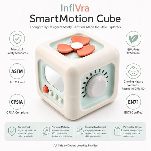SmartMotion Cube for Toddlers 1-3 Years. Montessory Inspired - Sensory Fine Motor Skills Toy with Switches, Dials & Sliders - Quiet Travel Activity Toy - Birthday Gift for Boys & Girls. in Kuwait