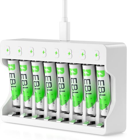 EBL Rechargeable AAA Batteries with Camcorder Battery Charger, 1100mAh NiMH, 1.2V, Recharge up to 1200x Times, Triple A Batteries for Remote Cordless Phone (16 Pack) in Kuwait