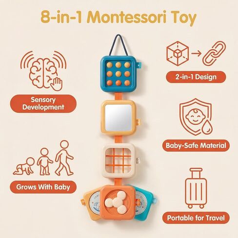 Busy Board for 1 Year Old Montessori Travel Toys for Toddler | Montessori busy board, sensory activity, airplane car travel essentials, fine motor skills, for toddlers 1-3 in Kuwait