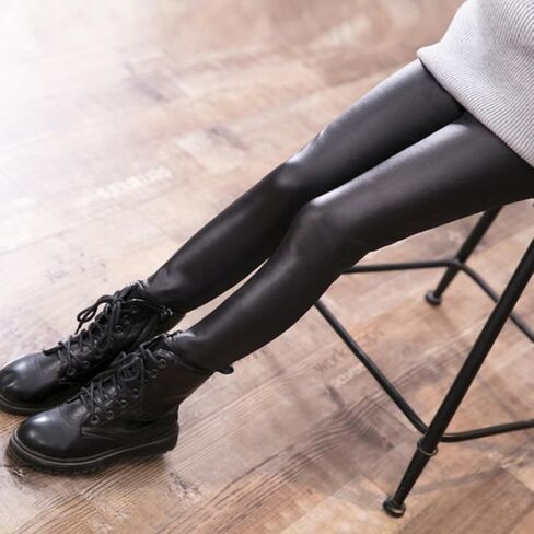 BESTYASH Winter Pu Leggings Warm Thick Anti-Peeling Pants for Little in Autumn and Winter Black in Kuwait