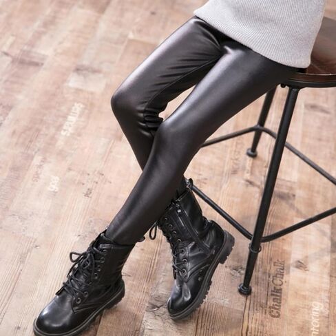 BESTYASH Winter Pu Leggings Warm Thick Anti-Peeling Pants for Little in Autumn and Winter Black in Kuwait