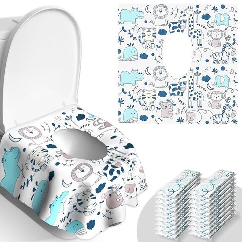 20 Pack Disposable Toilet Seat Covers - Extra Large, Waterproof - Toddler Potty Training, Portable Potty Covers for Kids & Adults, Kids Travel Essentials for Airplane, Trip (Rainbow) in Kuwait