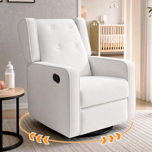 SweetGO Nursery Glider Recliner, 360° Swivel Microfiber Rocker w/Footrest | Ergonomic lumbar support, quiet glide, reinforced frame, tool-free assembly, 135° recline in Kuwait