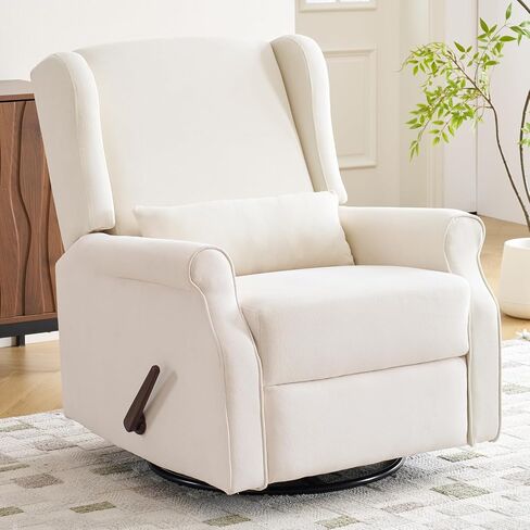 360°Swivel Rocker Recliner, Nursery Rocking Chair with Lumbar Pillow,Glider Recliner Nursery Chair for Small Spaces,Living Room & Bedroom,Chenille Green in Kuwait