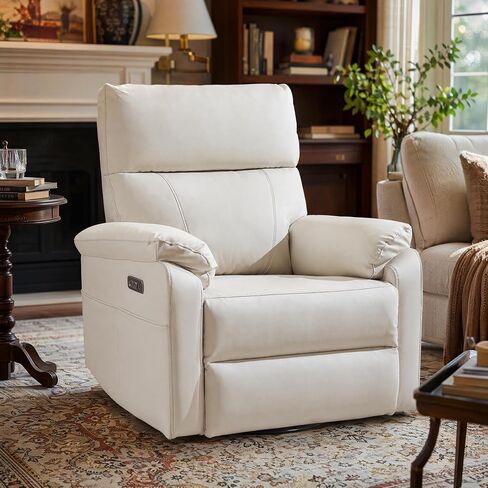 Power Recliner Chair with Adjustable Lumbar Support, Swivel Rocker Recliner with Overstuffed Armrests, Nursery Glider Recliner, Rocking Chair Nursery for Bedroom,USB&Type-C,Faux Leather Camel in Kuwait