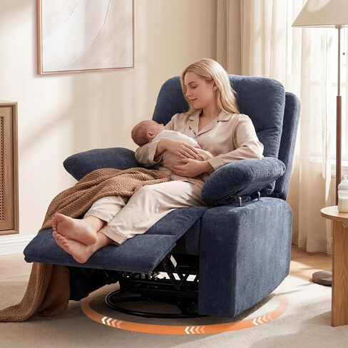 FiveWillowise Rocking Chair Nursery with Adjustable Armrests, 360° Swivel Rocker Recliner for Moms, Manual Gilder Rocker Nursing Chair with Wide Foot Rest for Living Room, Bedroom, Dark Blue in Kuwait