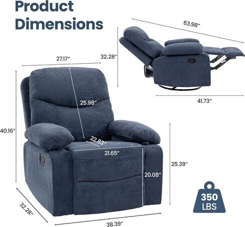 FiveWillowise Rocking Chair Nursery with Adjustable Armrests, 360° Swivel Rocker Recliner for Moms, Manual Gilder Rocker Nursing Chair with Wide Foot Rest for Living Room, Bedroom, Dark Blue in Kuwait