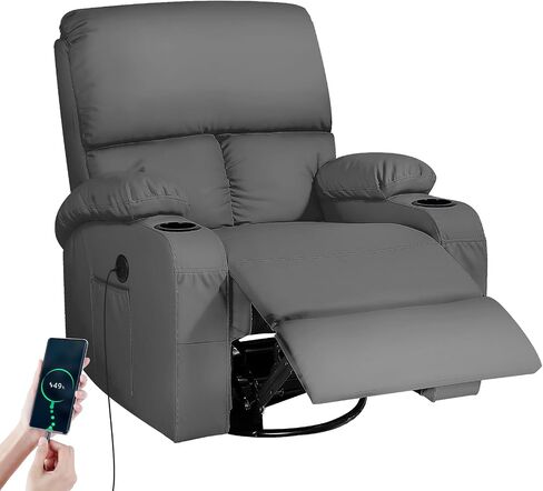 LAFWELL Retro Rocking Recliner Chair, Massage Rocker Recliner Chair with Vibration Massage and Heat, USB and Type-C Ports,360° Swivel Chairs,Living Room, Bedroom, Nursery, RV, Dark Grey in Kuwait