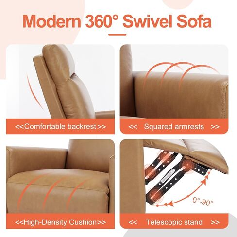 Recliner Chair, 360 Swivel Rocker Recliner Chair for Adult | PU Leather, Adjustable High Backrest & Lumbar Support, Manual Rocking Recliner for Nursery, Living Room, Bedroom, Brown in Kuwait