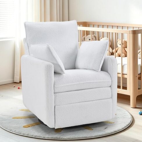 CANMOV Swivel Rocker Recliner Chair, Teddy Upholstered Nursery Glider Chair, Manual Reclining Chair with Two Removable Pillows for Living Room (Light Gray) in Kuwait