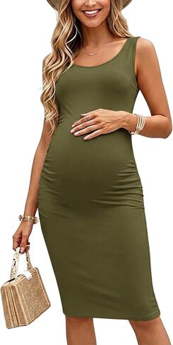 Liu & Qu Women's Maternity Tank Dress Summer Bodycon Pregnancy Dress | Scoop Neck,Sleeveless,Casual Daily Wearing,Maternity Tank Dress for Baby Shower,Comfortable,Stretchy in Saudi Arabia