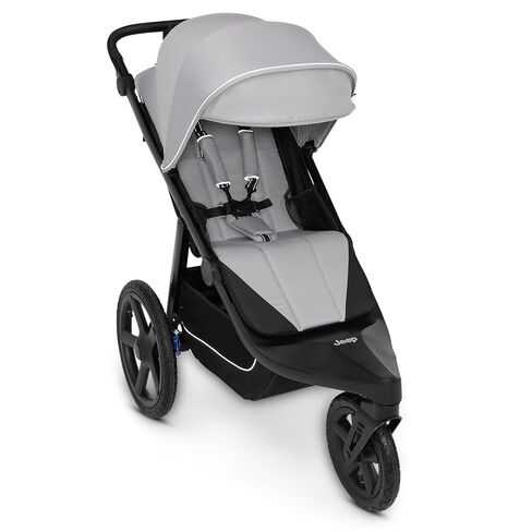 Delta Children - Jeep PowerGlyde Pro Jogging Stroller - 1-Step Back Brake & Hand Deceleration Disc Brakes for Speed Control - 1 Hand Fold, Soft Gray in Kuwait