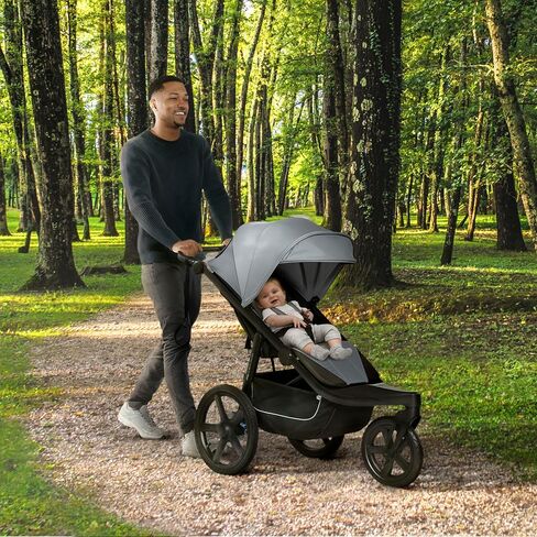 Delta Children - Jeep PowerGlyde Pro Jogging Stroller - 1-Step Back Brake & Hand Deceleration Disc Brakes for Speed Control - 1 Hand Fold, Soft Gray in Kuwait