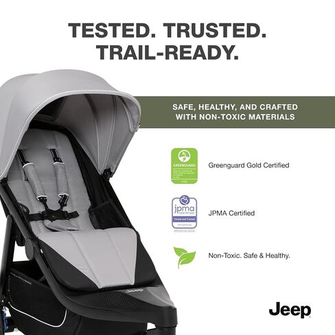 Delta Children - Jeep PowerGlyde Pro Jogging Stroller - 1-Step Back Brake & Hand Deceleration Disc Brakes for Speed Control - 1 Hand Fold, Soft Gray in Kuwait