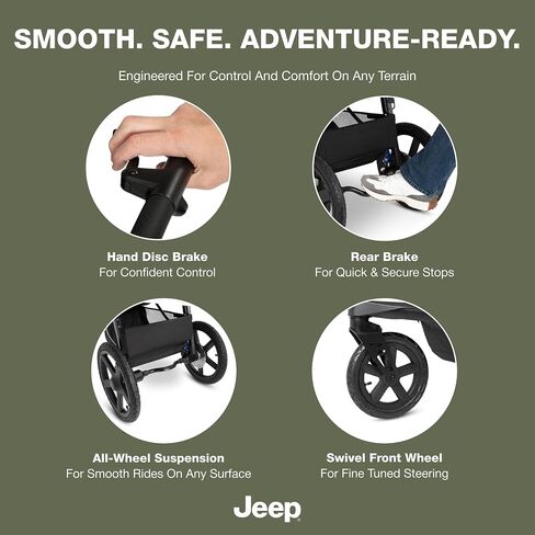 Delta Children - Jeep PowerGlyde Pro Jogging Stroller - 1-Step Back Brake & Hand Deceleration Disc Brakes for Speed Control - 1 Hand Fold, Soft Gray in Kuwait