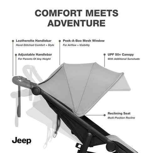 Delta Children - Jeep PowerGlyde Pro Jogging Stroller - 1-Step Back Brake & Hand Deceleration Disc Brakes for Speed Control - 1 Hand Fold, Soft Gray in Kuwait