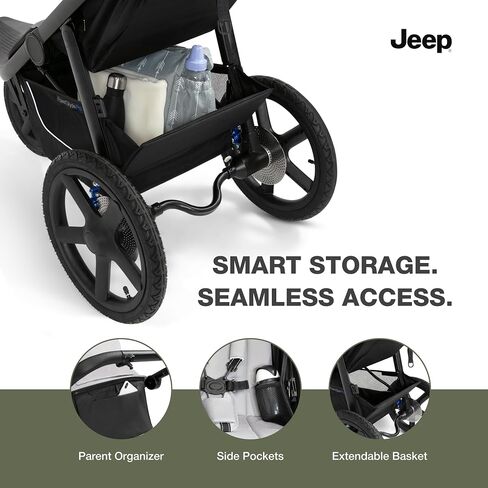 Delta Children - Jeep PowerGlyde Pro Jogging Stroller - 1-Step Back Brake & Hand Deceleration Disc Brakes for Speed Control - 1 Hand Fold, Soft Gray in Kuwait