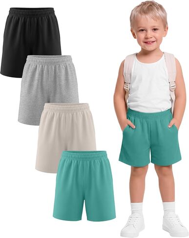 4 Pack Toddler Boys Shorts Boys Elastic Waist Pull on Summer Shorts Casual Kids Bermuda Pants with Pockets 18M-5T in Kuwait