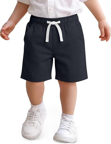 Toddler Boy Shorts Cotton Uniform Casual Summer Chino Kids Pull on Shorts Elastic Waist with Drawstring and Pockets in Kuwait