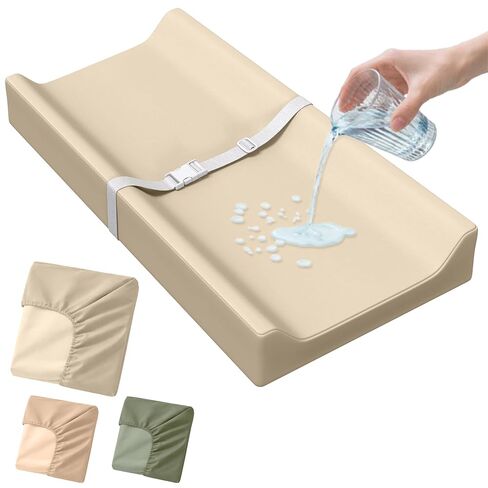 Waterproof Vegan Leather Baby Changing Pad Cover for Girls & Boys, Wipeable Changing Pad Cover, Ultra Soft Breathable, Waterproof Changing Pad Covers for Diaper Changing Table (Cream) in Kuwait