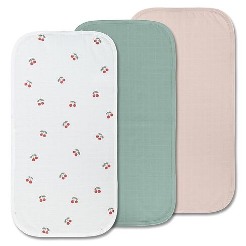Miaoberry Organic Portable Muslin Changing Pad Liner – Waterproof Reusable Baby Diaper Changing Pad Cover for Travel, Cherry, Pink and Sage, 3 Pack in Kuwait
