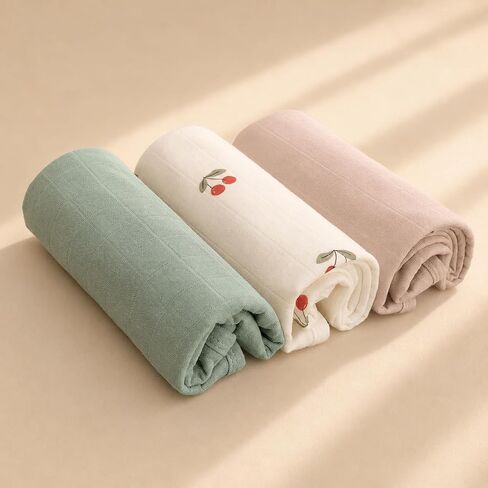 Miaoberry Organic Portable Muslin Changing Pad Liner – Waterproof Reusable Baby Diaper Changing Pad Cover for Travel, Cherry, Pink and Sage, 3 Pack in Kuwait