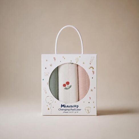 Miaoberry Organic Portable Muslin Changing Pad Liner – Waterproof Reusable Baby Diaper Changing Pad Cover for Travel, Cherry, Pink and Sage, 3 Pack in Kuwait