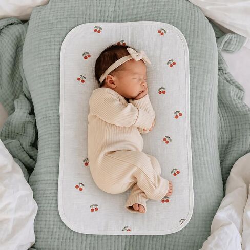 Miaoberry Organic Portable Muslin Changing Pad Liner – Waterproof Reusable Baby Diaper Changing Pad Cover for Travel, Cherry, Pink and Sage, 3 Pack in Kuwait
