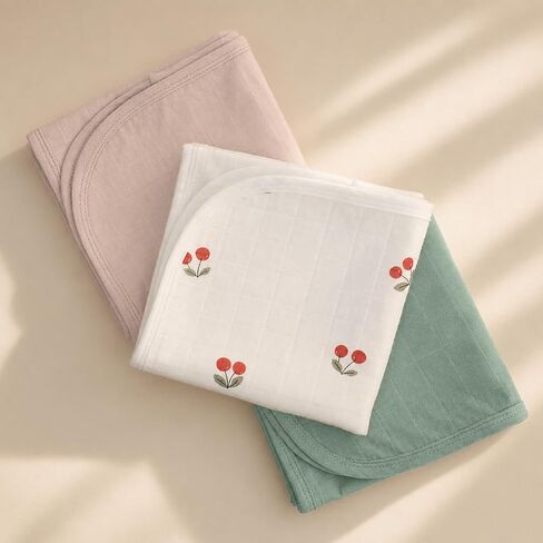 Miaoberry Organic Portable Muslin Changing Pad Liner – Waterproof Reusable Baby Diaper Changing Pad Cover for Travel, Cherry, Pink and Sage, 3 Pack in Kuwait