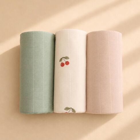 Miaoberry Organic Portable Muslin Changing Pad Liner – Waterproof Reusable Baby Diaper Changing Pad Cover for Travel, Cherry, Pink and Sage, 3 Pack in Kuwait