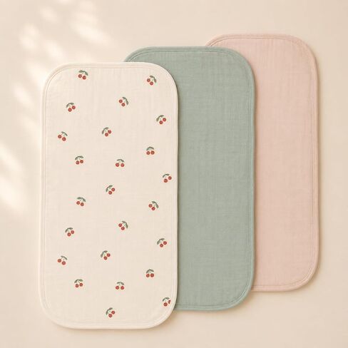 Miaoberry Organic Portable Muslin Changing Pad Liner – Waterproof Reusable Baby Diaper Changing Pad Cover for Travel, Cherry, Pink and Sage, 3 Pack in Kuwait