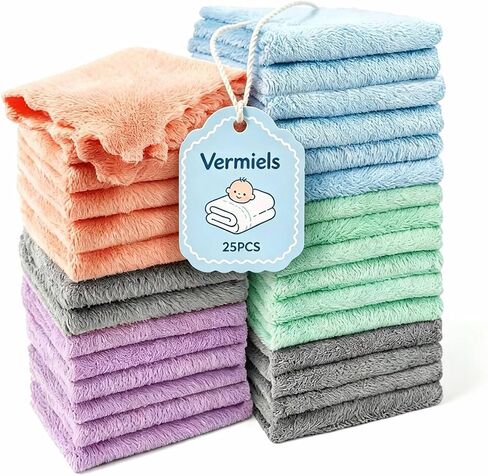 25 Pack Baby Washcloths, Microfiber Coral Fleece 7 x 9 Inch Baby Bath Face Towel, Baby Face Skin Wash Cloths Towels Set in Kuwait