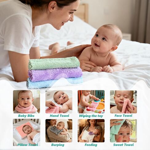 25 Pack Baby Washcloths, Microfiber Coral Fleece 7 x 9 Inch Baby Bath Face Towel, Baby Face Skin Wash Cloths Towels Set in Kuwait