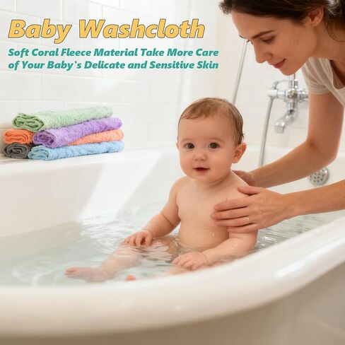 25 Pack Baby Washcloths, Microfiber Coral Fleece 7 x 9 Inch Baby Bath Face Towel, Baby Face Skin Wash Cloths Towels Set in Kuwait