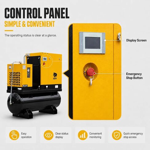 DAVV PM Variable Frequency Drive Rotary Screw Air Compressor System – 10HP/7.5KW, 39CFM @125PSI, 80 Gallon ASME Tank with Refrigerated Dryer – Single or Three-Phase (208-230V) Industrial Base in Kuwait