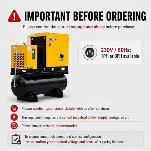 DAVV PM Variable Frequency Drive Rotary Screw Air Compressor System – 10HP/7.5KW, 39CFM @125PSI, 80 Gallon ASME Tank with Refrigerated Dryer – Single or Three-Phase (208-230V) Industrial Base in Kuwait