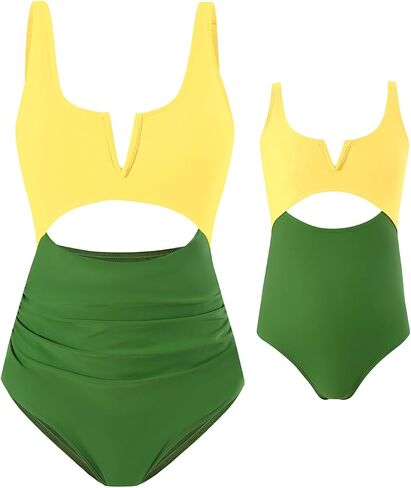 Mommy and Daughter V Neck Summer Swimwear Beach Bathing Suits | Wrap Tie Back Tummy Control Bikini Beachwear,High Waist Swimwears,Cutout Bathing Suits,for Vacation,Swimming Pool,2 Year-XL in Kuwait