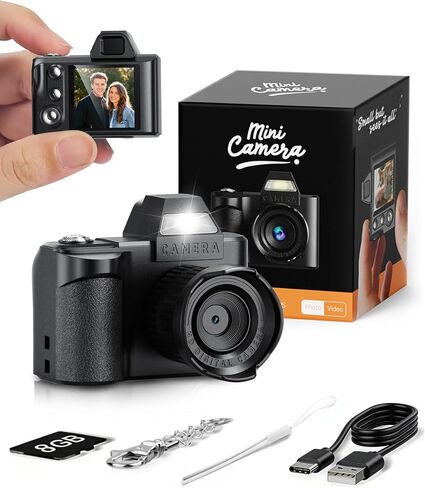Mini Digital Camera, 1080P Portable Camera for Photography with 8GB SD Card, Key Card Clip Chain for Teenagers, Adult Beginners in Kuwait