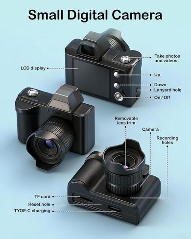 Mini Digital Camera, 1080P Portable Camera for Photography with 8GB SD Card, Key Card Clip Chain for Teenagers, Adult Beginners in Kuwait