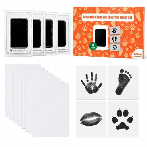 4-Pack Baby Hand and Footprint Kit,Black | Clean and Safe Inkless Pad, Newborn Keepsake, Pet Paw and Nose Print, Valentine's Lip Print Gift Cards in Kuwait