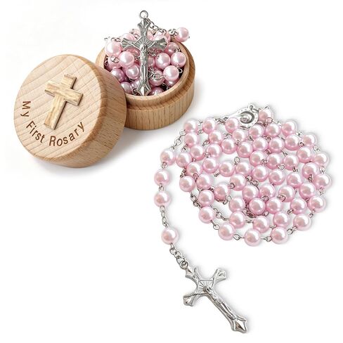 Baptism Gifts for Girls, My First Rosary and Keepsake Box, Catholic Pink Rosary Baptism Gifts, First Communion & Baby Dedication Gifts for Newborn Baby Girls in Kuwait