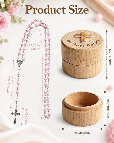 Baptism Gifts for Girls, My First Rosary and Keepsake Box, Catholic Pink Rosary Baptism Gifts, First Communion & Baby Dedication Gifts for Newborn Baby Girls in Kuwait